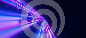 Bigdata light speed planar flow to infinity. Abstract digital data stream of quantum computing. Cyberspace of qubit