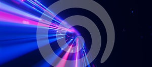 Bigdata light speed planar flow to infinity. Abstract digital data stream of quantum computing. Cyberspace of qubit