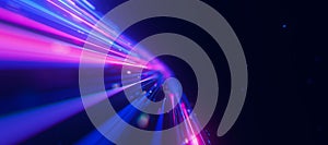 Bigdata light speed planar flow to infinity. Abstract digital data stream of quantum computing. Cyberspace of qubit