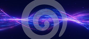 Bigdata light speed twisted flow. Abstract digital data stream of quantum computing. Cyberspace of qubit trail waves