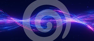 Bigdata light speed twisted flow. Abstract digital data stream of quantum computing. Cyberspace of qubit trail waves