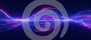 Bigdata light speed twisted flow. Abstract digital data stream of quantum computing. Cyberspace of qubit trail waves