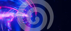 Bigdata light speed twisted flow. Abstract digital data stream of quantum computing. Cyberspace of qubit trail waves