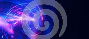 Bigdata light speed twisted flow. Abstract digital data stream of quantum computing. Cyberspace of qubit trail waves