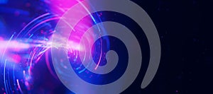 Bigdata light speed twisted flow. Abstract digital data stream of quantum computing. Cyberspace of qubit trail waves