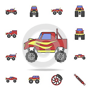 bigfoot car field coloricon. Detailed set of color big foot car icons. Premium graphic design. One of the collection icons for