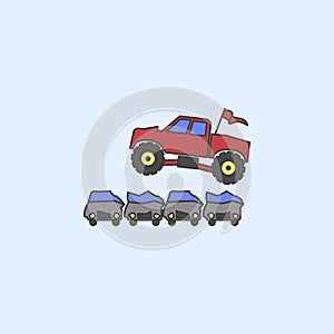 bigfoot car jumping through cars field outline icon. Element of monster trucks show icon for mobile concept and web apps. Field ou