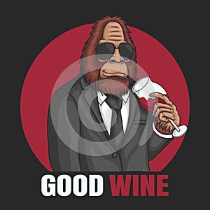 Bigfoot smell the scent red wine retro vector illustration