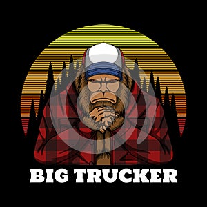 Bigfoot trucker retro vector illustration