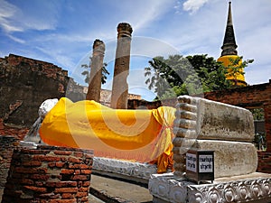 The bigger Reclining Buddha in Thailand Temples at `Ayutthaya` Province