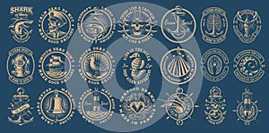 The biggest bundle of vintage nautical vectors on the dark background.