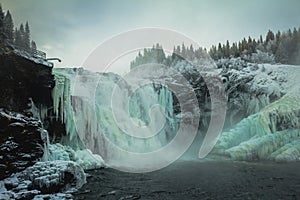 Biggest frozen swedish waterfall Tannforsen in winter time