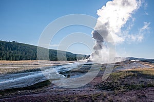 Biggest Geyser Old Faithful exploding, Yellowstone National Park, USA