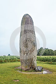 The biggest Menhir isolated in a field. Dol de Bretagne. Brittany, France