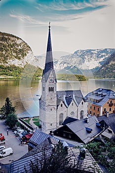 Biggest tourist attraction of Austria, the village in the central part of Austria Hallstatt with the beautiful Cemetery Marian