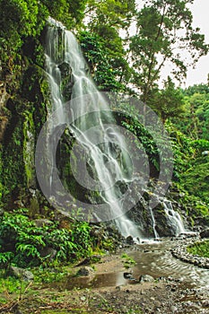 Biggest waterfall at Parque Natural da Ribeira dos Caldeiroes, Sao Miguel, Azores, Portugal photo