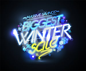 Biggest winter sale, massive savings vector advertising poster