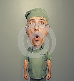 Bighead amazed doctor in uniform