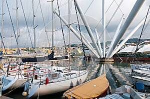 Bigo in the port of Genoa Italy is a panoramic lift or lift that revolves around itself giving a 360 degree view of the old port,