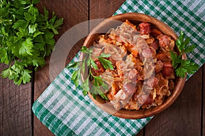 Bigos with smoked sausage and bacon