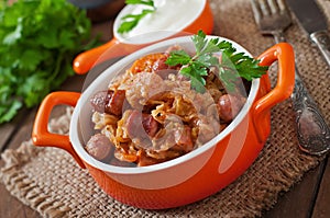 Bigos with smoked sausage and bacon