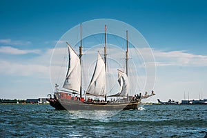 Bigsail  ship  going on lake.  harbour in Toronto
