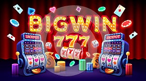 BigWin slots machine casino, jackpot fortune, win banner. Vector illustration