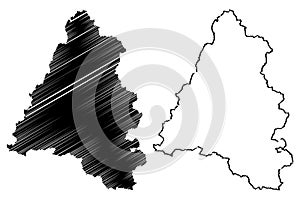 Bihor County Administrative divisions of Romania, Nord-Vest development region map vector illustration, scribble sketch Bihor