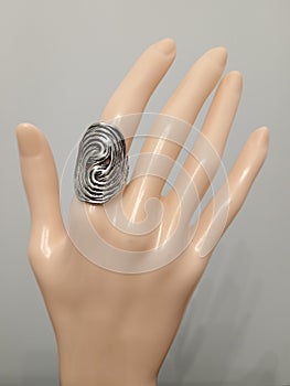 Bijou boho silver rings on mannequin finger