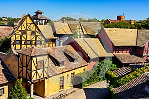 Bikal, Hungary - 21.08.2020: Beautiful rebuilt medieva historical museum village fun adventure park photo