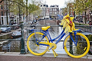 bike on amsterdam bridge street in city