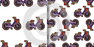 Bike with Basket Embroidery Seamless Patterns set