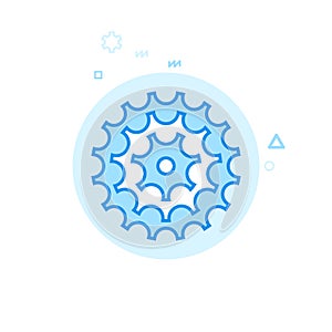 Bike or Bicycle Cassette, Gear Flat Vector Icon, Symbol, Pictogram, Sign. Blue Monochrome Design. Editable Stroke