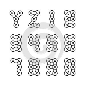 Bike or Bicycle Chain Monochrome Line Vector Font. Letters Y and Z and Numerals from 0 to 9