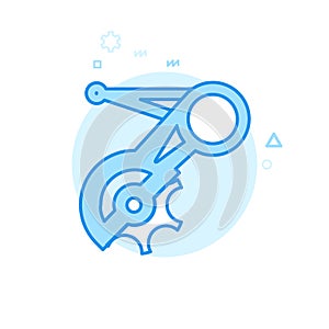 Bike or Bicycle Rear Derailleur Flat Vector Icon, Symbol, Pictogram, Sign. Blue Monochrome Design. Editable Stroke