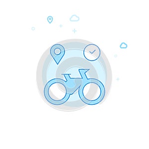 Bike or Bicycle Rental Flat Vector Illustration, Icon. Light Blue Monochrome Design. Editable Stroke