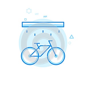 Bike or Bicycle Washing, Wash Station Flat Vector Icon, Symbol, Pictogram, Sign. Blue Monochrome Design. Editable Stroke