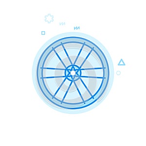 Bike or Bicycle Wheel Flat Vector Icon, Symbol, Pictogram, Sign. Blue Monochrome Design. Editable Stroke