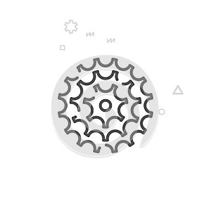 Bike Cassette, Gear Vector Line Icon, Symbol, Pictogram, Sign. Light Abstract Geometric Background. Editable Stroke