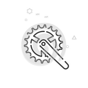 Bike Chainring Vector Line Icon, Symbol, Pictogram, Sign. Light Abstract Geometric Background. Editable Stroke