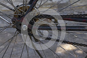 Bike chains and old parts stain the oil.