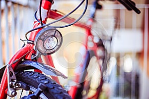 Bike in the city: Front picture of a city bike, blurred background