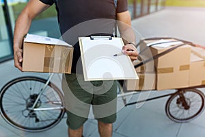 Bike courier making a delivery