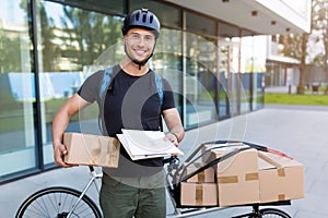 Bike courier making a delivery