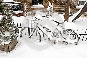 Bike covered with fresh snow