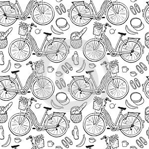 Bike cruiser illustration. Hand drawn  illustration with city women`s bicycle.