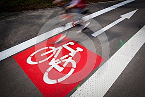 Bike/cycling lane sign in a city