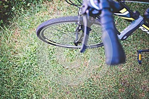 Bike detail and green grass