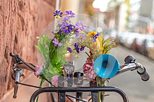 Bike with flowers and horn . detail bicycle