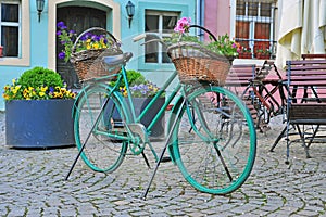 Bike with flowers in the street